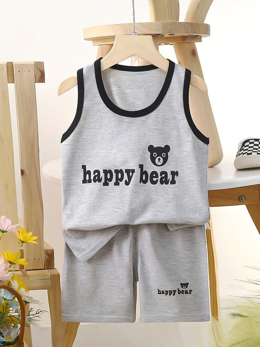 Boys Summer Cotton Shorts & Sleeveless Vest Set with Animal Print