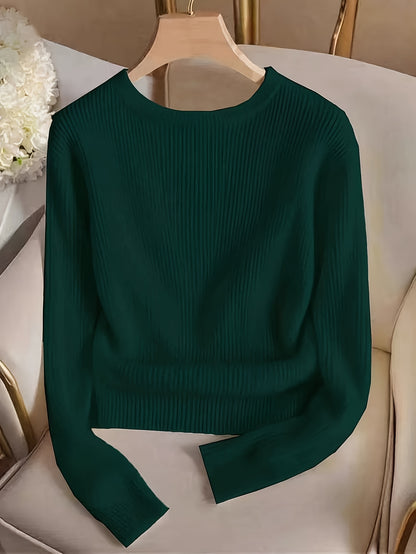 Elegant Ladies' Solid Color T-Shirt for Spring and Fall