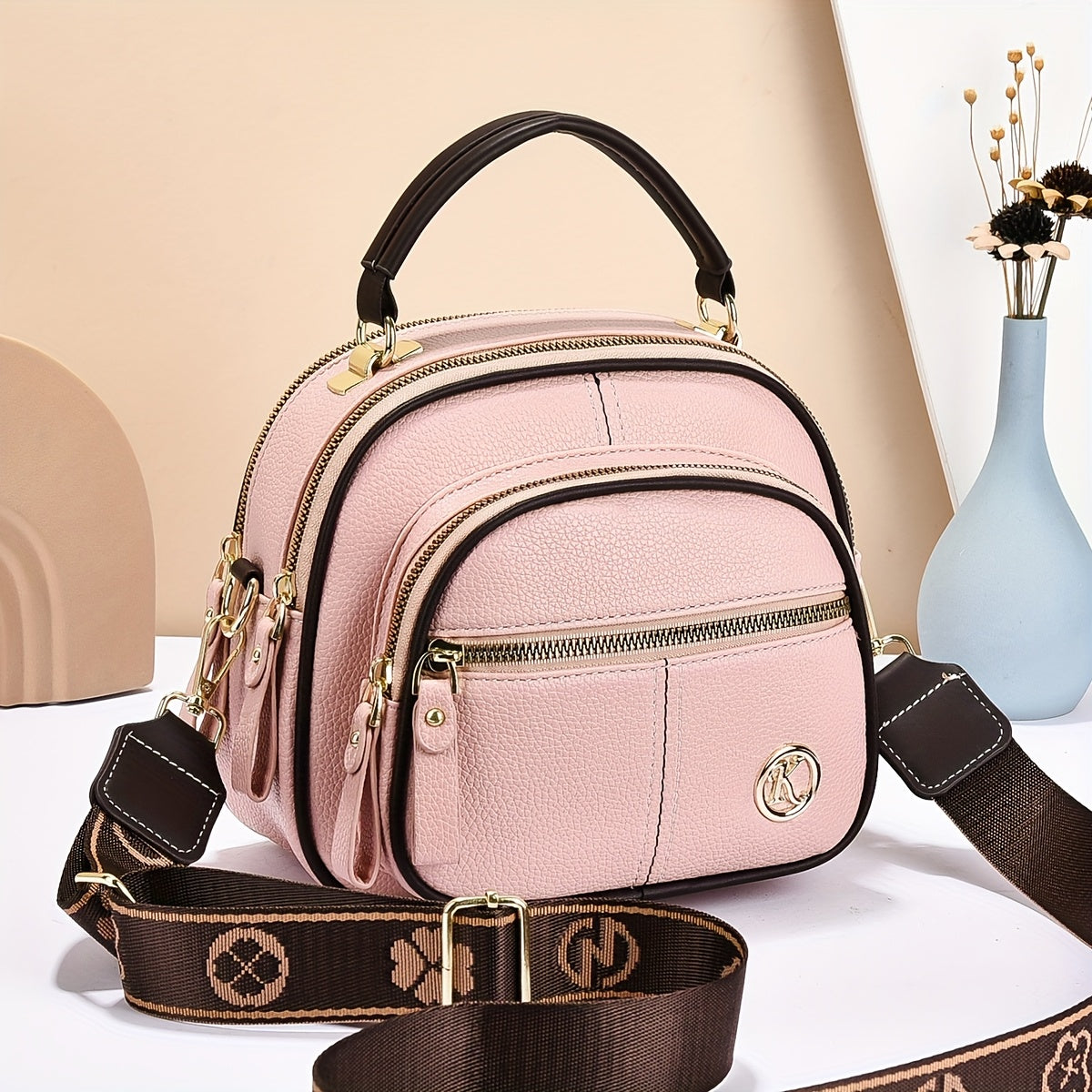 FIDM Wo 'S Synthetic Faux Leather Handbag - Chic Beige Multi-Compart T Handbag with Adjustable Strap, Zip Closure, And Polyester Lining for Everyday Use, Everyday Handbag|Sophisticated Design|Synthetic Faux Leather Purs
