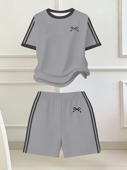 Girls' Butterfly Print Bow Short Sleeve Tee & Shorts Set