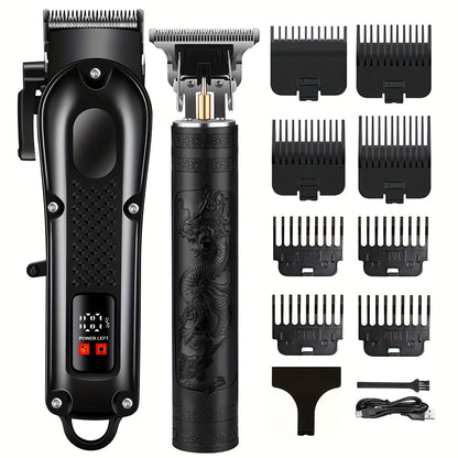 Men'S 2-in-1 Electric Shaver and Hair Clipper with USB Charging, Beard Trimmer, 8 Limit Combs, T-Blade Design, ABS Body, Ideal for Daily Grooming and Gifts - ayq