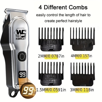 A Professional Men'S Electric Hair Clipper Set with an LED Display, an Electric Shaver, Four Guide Combs for Zero-Gap Cutting, a Small Brush, TYPE-C Charging, Perfect As a Gift for Men, Father'S Day Presents - ayq