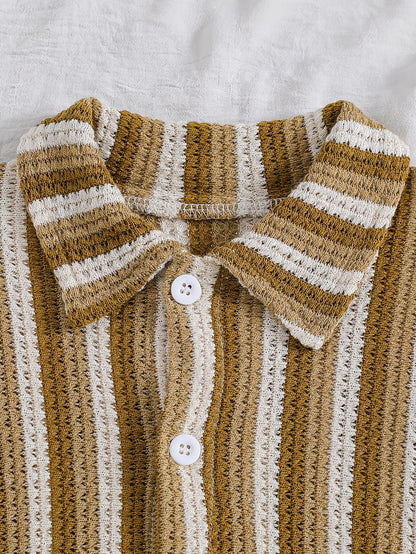 Boys' Summer Striped Waffle Knit Shirt & Shorts Set