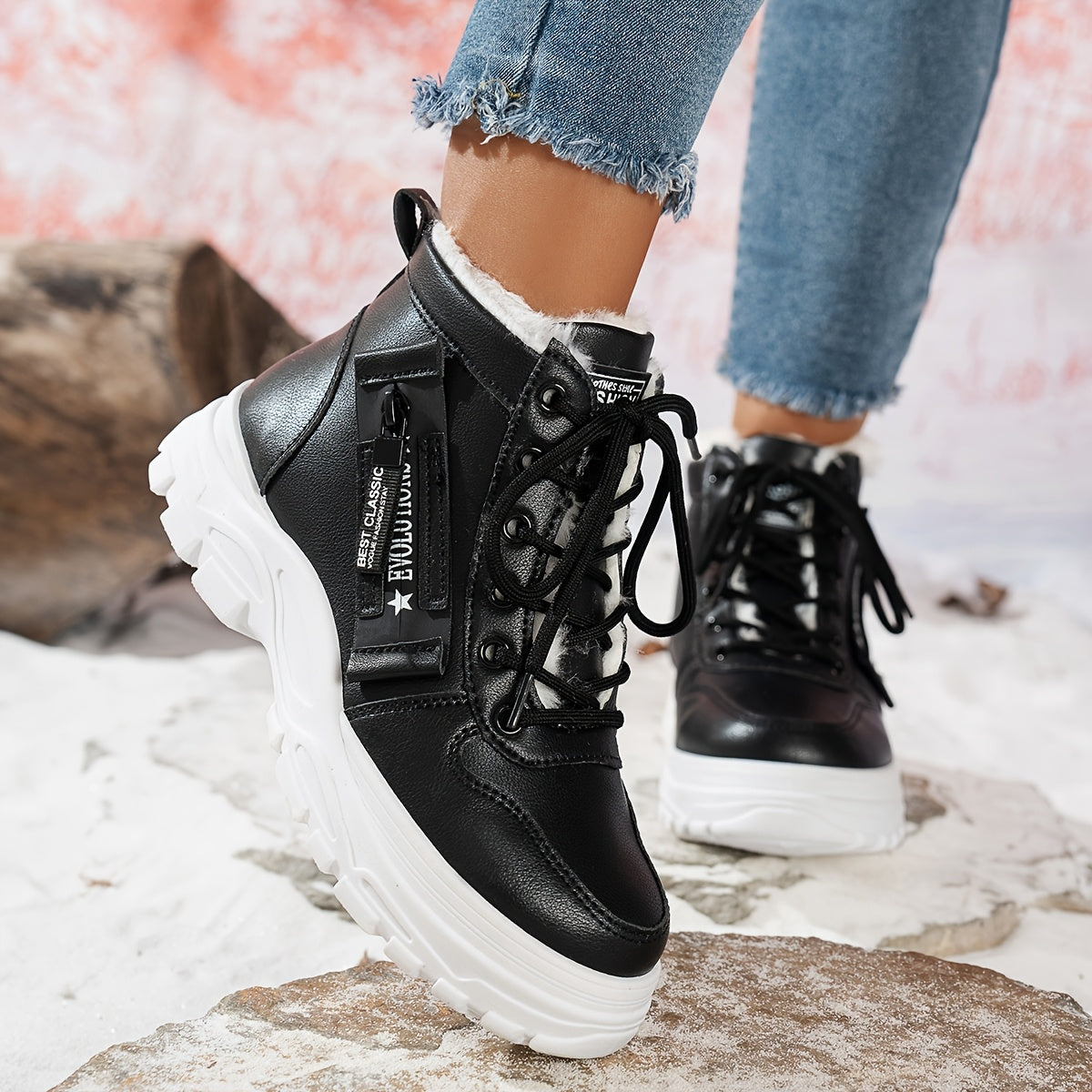 Women'S Winter Snow Boots - Warm Lined, Non-Slip, High-Top Outdoor Casual Shoes with Ribbed Cushioning, Black, Perfect for Cold Weather Activities, Winter Footwear | Stylish Winter Boots | Durable Footwear