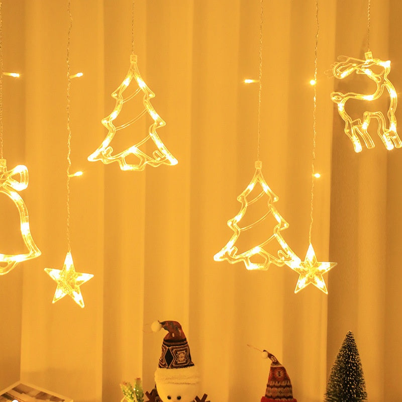 Christmas Decoration Icicle Curtain Lights, Window Wall Hanging String Light, USB Plug in Bell/Reindeer Fairy Lamp, Halloween/Ramadan Decor for Bedroom Living Room Backdrop Wedding Party Indoor Xmas Tree Dorm Fall Home Decor