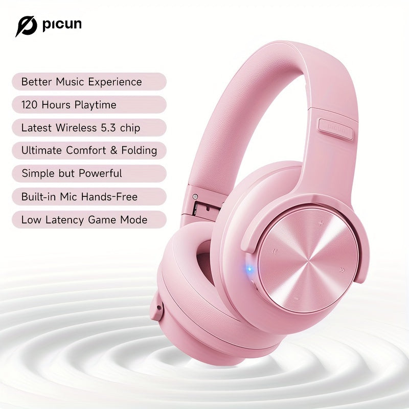Picun Wireless Headphones, 120 Hours Headphones Wireless, Hands-Free Calls, 3EQ &Game Mode, Foldable Headphones Over Ear for Travel Home Office Cellphone PC