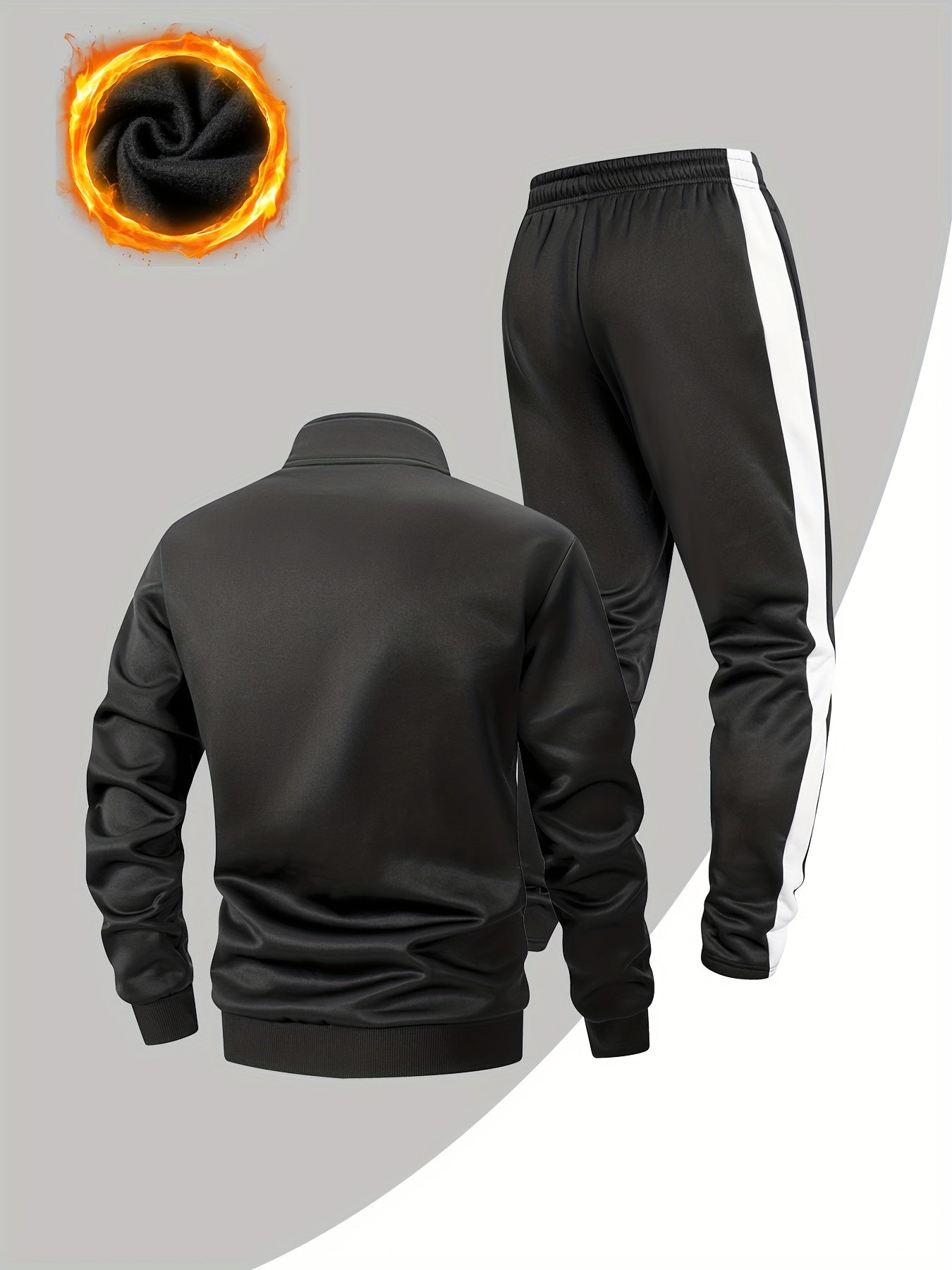 Men's Casual Sportswear Set with Geometric Print, Black & White