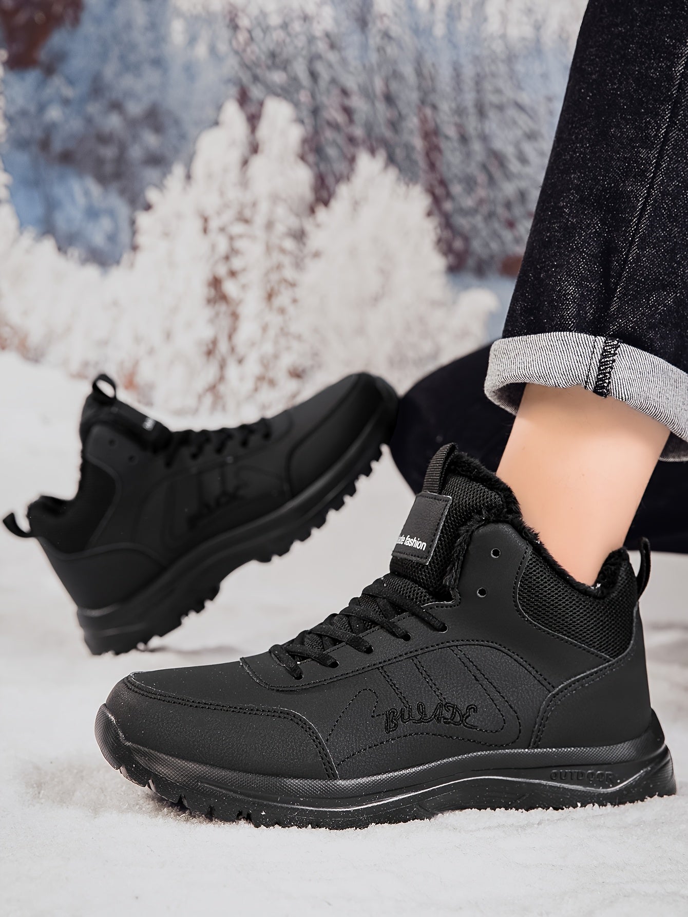 Men's Winter High-Top Ankle-High Outdoor Boots - Upper, Plush Lining & Cushioned Insole, Slip-Resistant MD Sole, Brown/Black Trekking Shoes for Snow, Ice, and Cold Weather - Lightweight & Durable Casual Winter Boots for Hikin