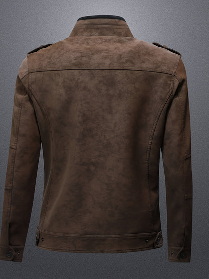 Men's Casual Light Luxury PU Jacket with Stand Collar