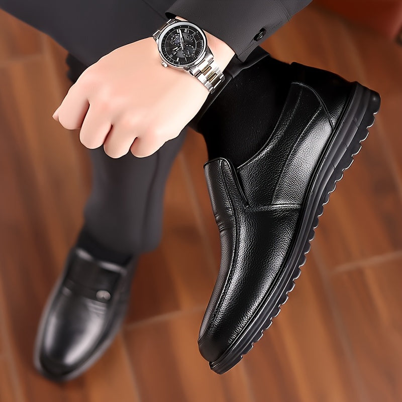 Men's Casual Slip-On Cowhide Leather Shoes - Breathable All-Season
