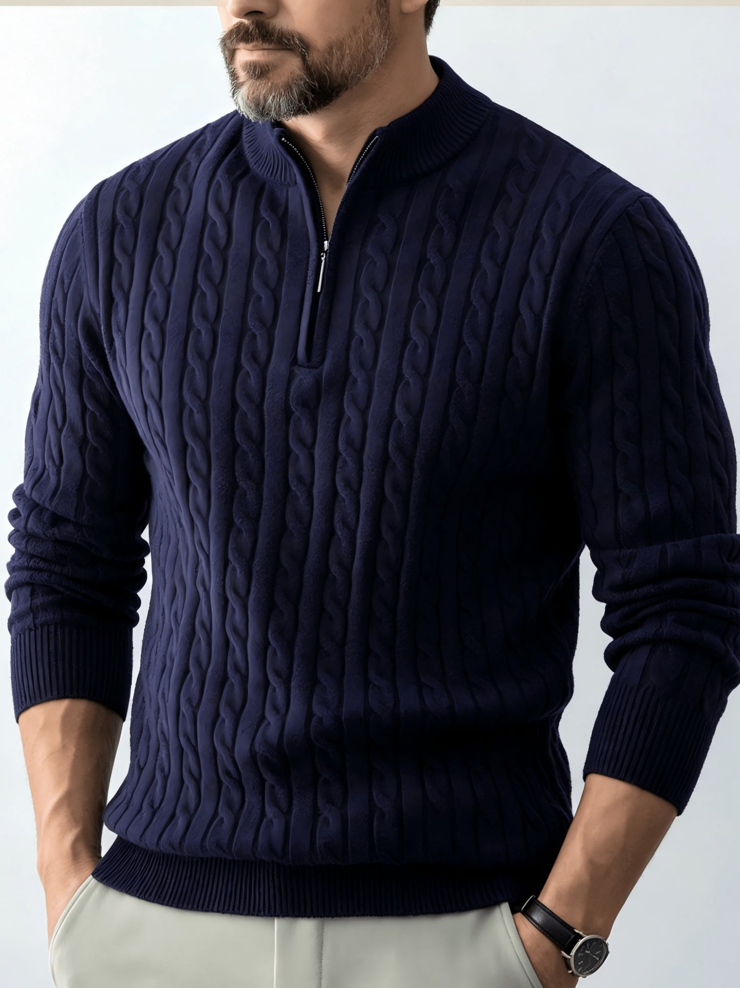 Men's Casual Quarter-Zip Knit Pullover for Spring and Fall