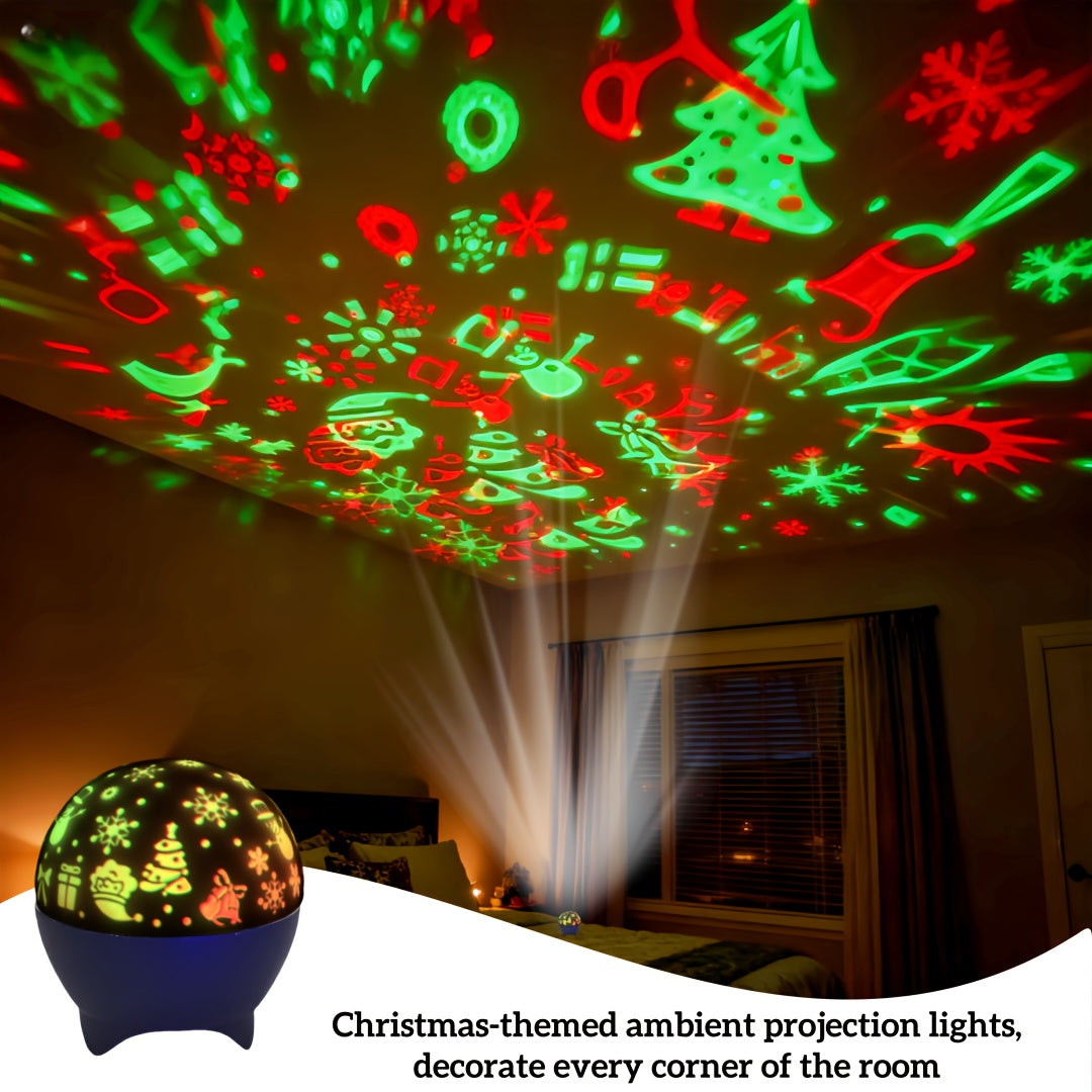 2-in-1 USB-Powered Night Light with RGB Sound Sensor & Dimmable Music Beats - USB-Powered Projection & Ambient Lighting, 5-Color RGB Night Light with Snowflake Effect