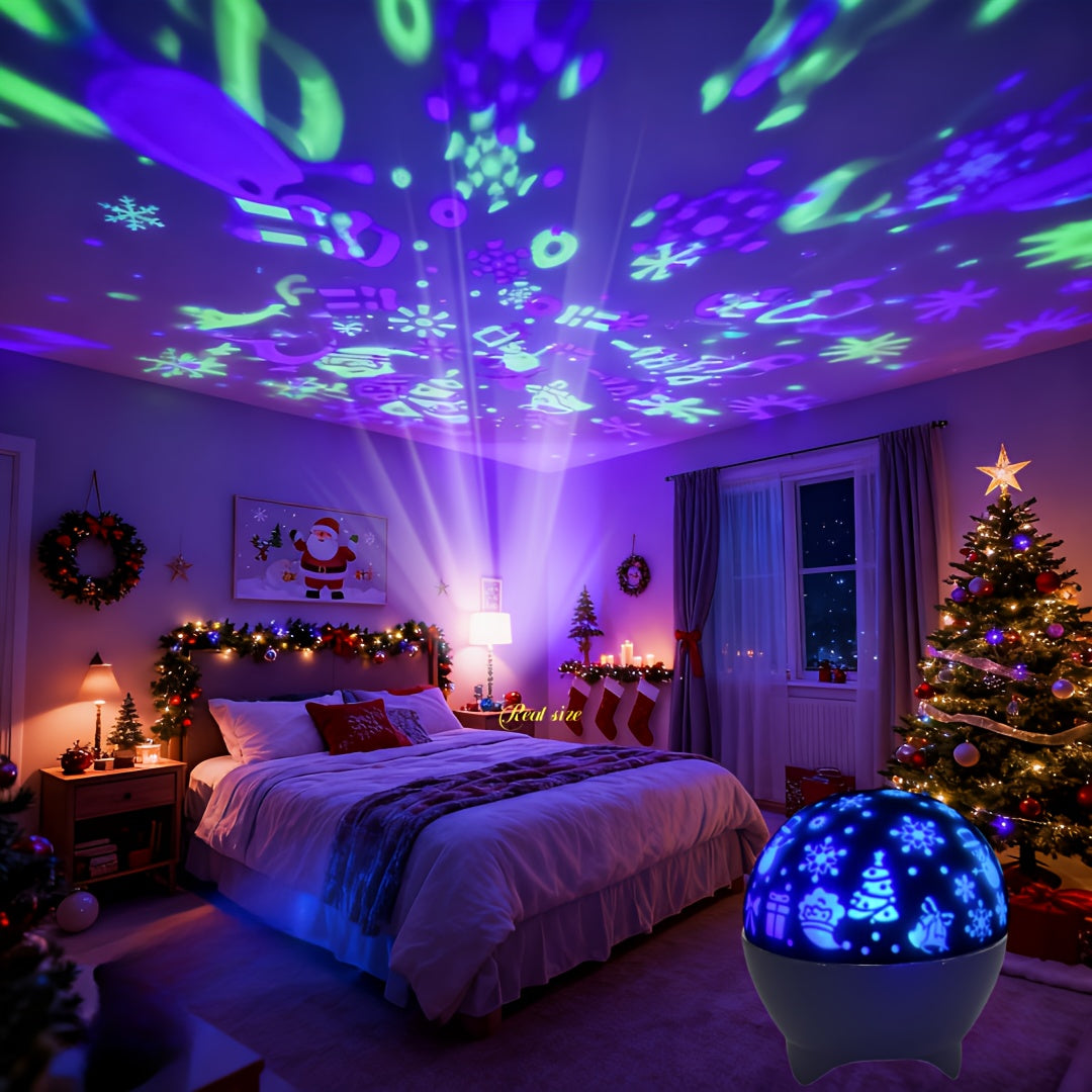 2-in-1 USB-Powered Night Light with RGB Sound Sensor & Dimmable Music Beats - USB-Powered Projection & Ambient Lighting, 5-Color RGB Night Light with Snowflake Effect