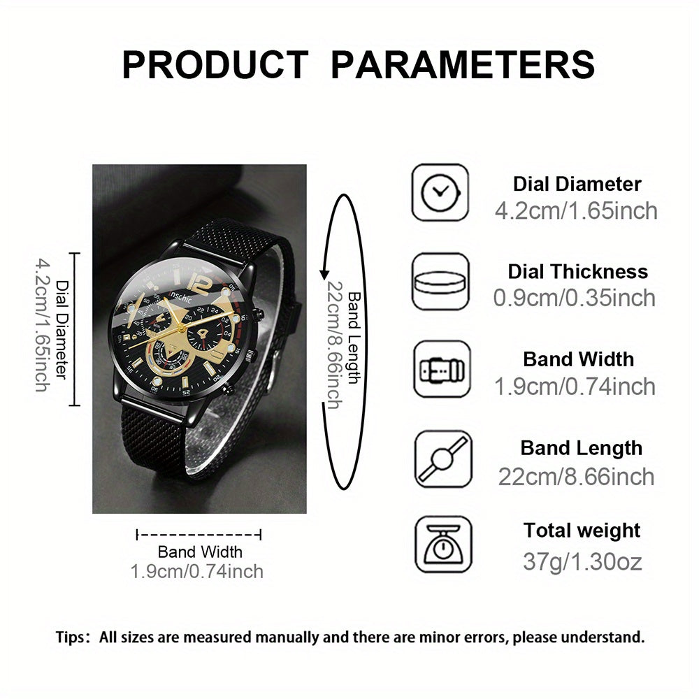 Business Casual Men's Quartz Watch and Bracelet Set - Minimalist Accessory, Perfect Gift for Him