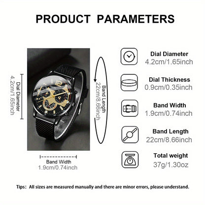Business Casual Men's Quartz Watch and Bracelet Set - Minimalist Accessory, Perfect Gift for Him