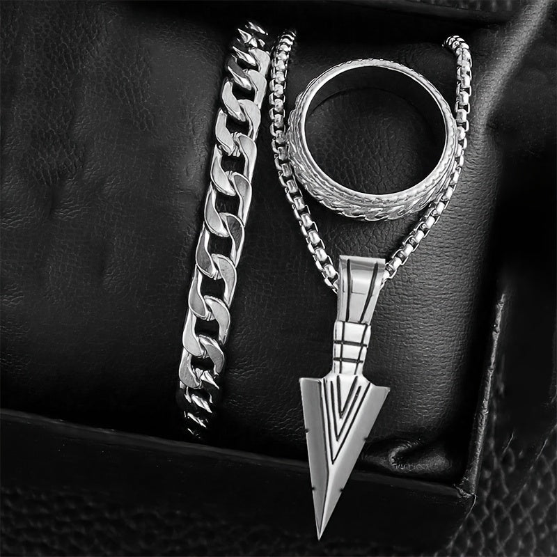 3pcs Stylish Minimalist Stainless Steel Pendant Necklace, Bracelet & Ring Set for and - Perfect for Casual Attire, Parties, Birthdays & Holidays, Durable Material, Classic Versatile Design, for Teenager