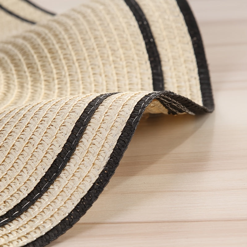 Women’s Summer Wide-Brim Straw Hat with Ruffles & Bow
