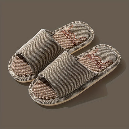 Unisex Cozy Linen Slip-On Slippers with Anti-Slip EVA Sole