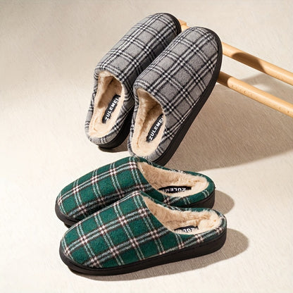 Unisex Plaid Slip-On Slippers for Men & Women - Comfortable Memory Foam Indoor/Outdoor House Shoes with TPR Sole, Warm Fabric Uppers, Blue & Red Options, Perfect for Everyday & Leisure Wear, House Slippers