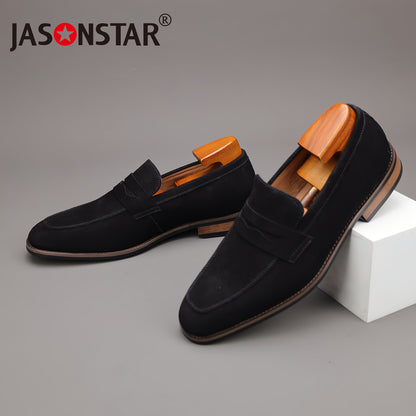 Men's Top Grain Suede Penny Loafers with Non-Slip Rubber Sole
