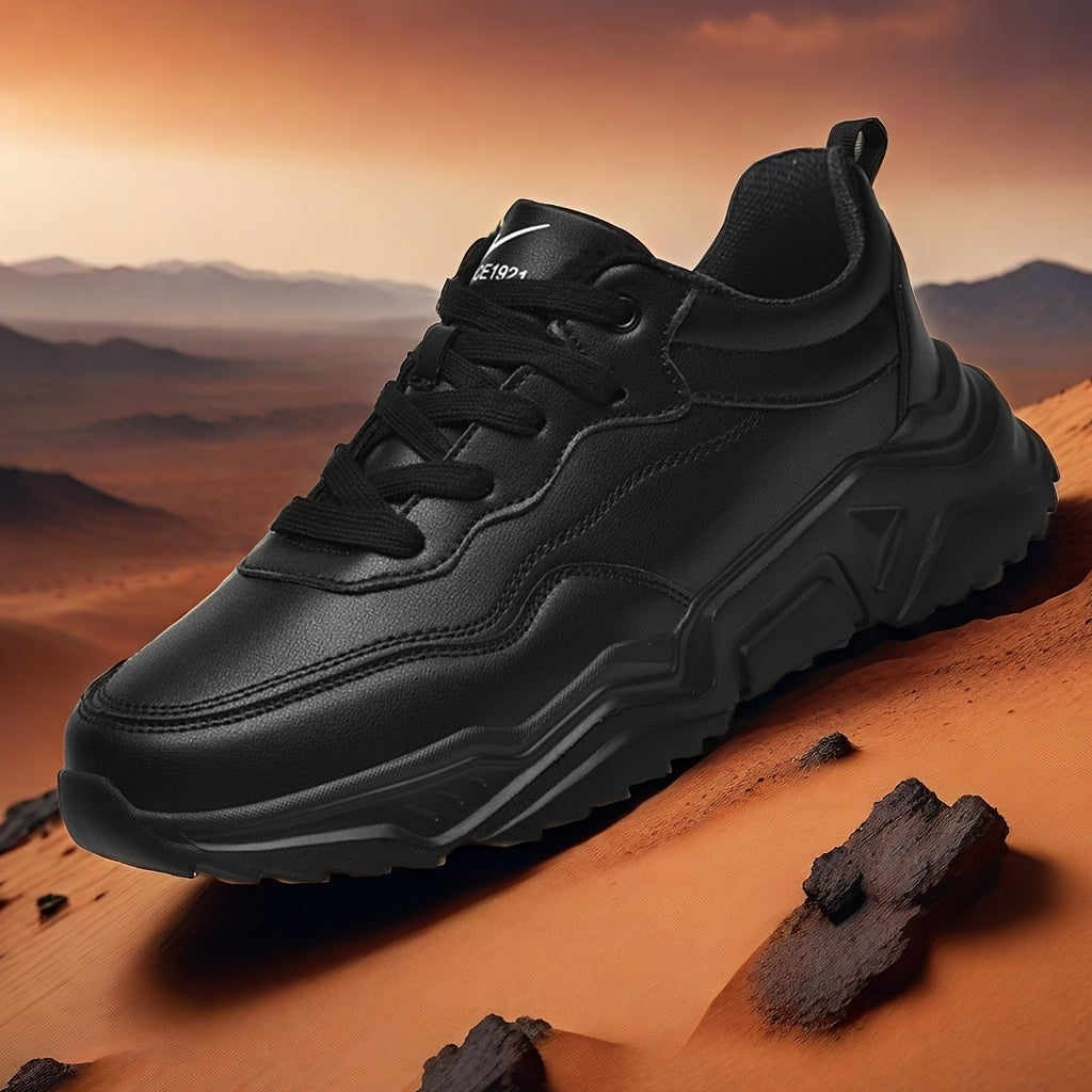 Men'S Stylish Athletic Shoes, Lightweight All-Black Lace-Up Casual Footwear, Perfect for Everyday Life And Leisure - ayq