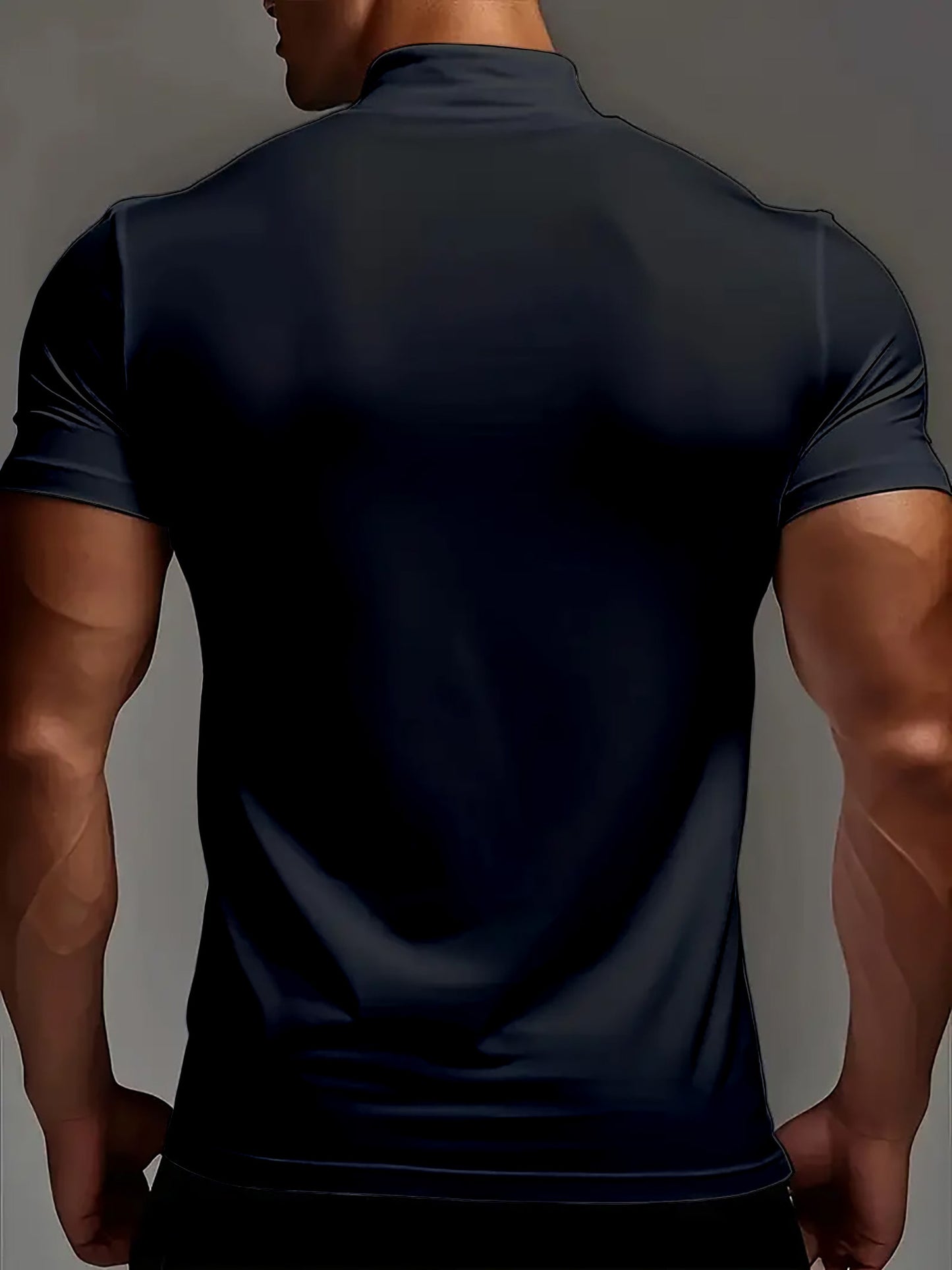 Men's Casual High Neck Short Sleeve T-Shirt with Geometric Pattern