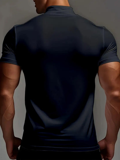 Men's Casual High Neck Short Sleeve T-Shirt with Geometric Pattern