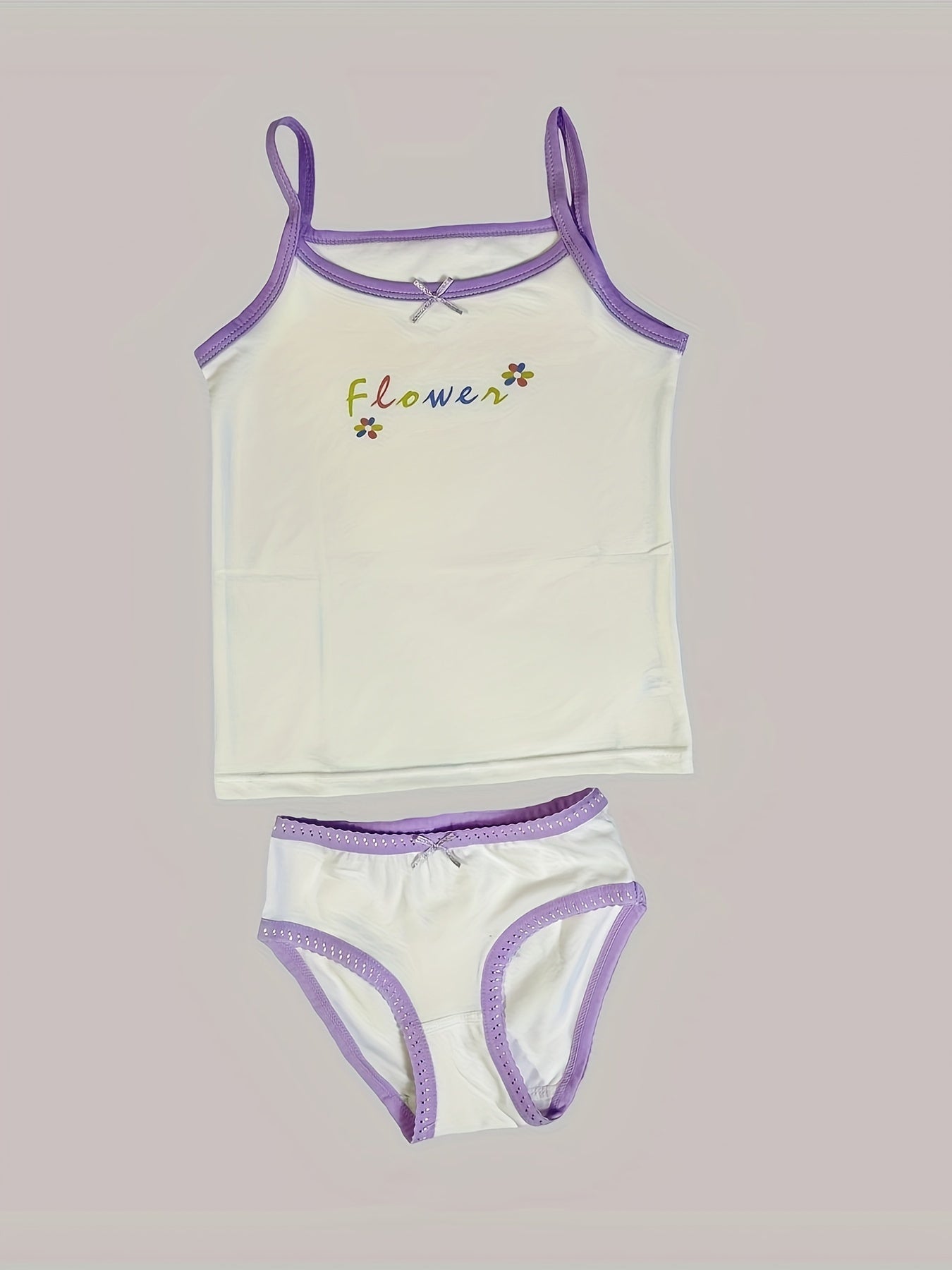 Girls' Cotton Playful Suspender Underwear Set with Bow Detail