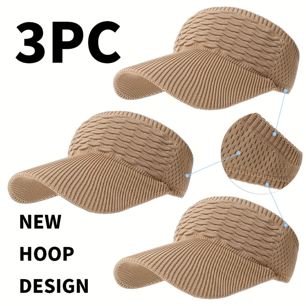 3-Pack Breathable Knit Beanies with Wave Pattern for All-Season Wear