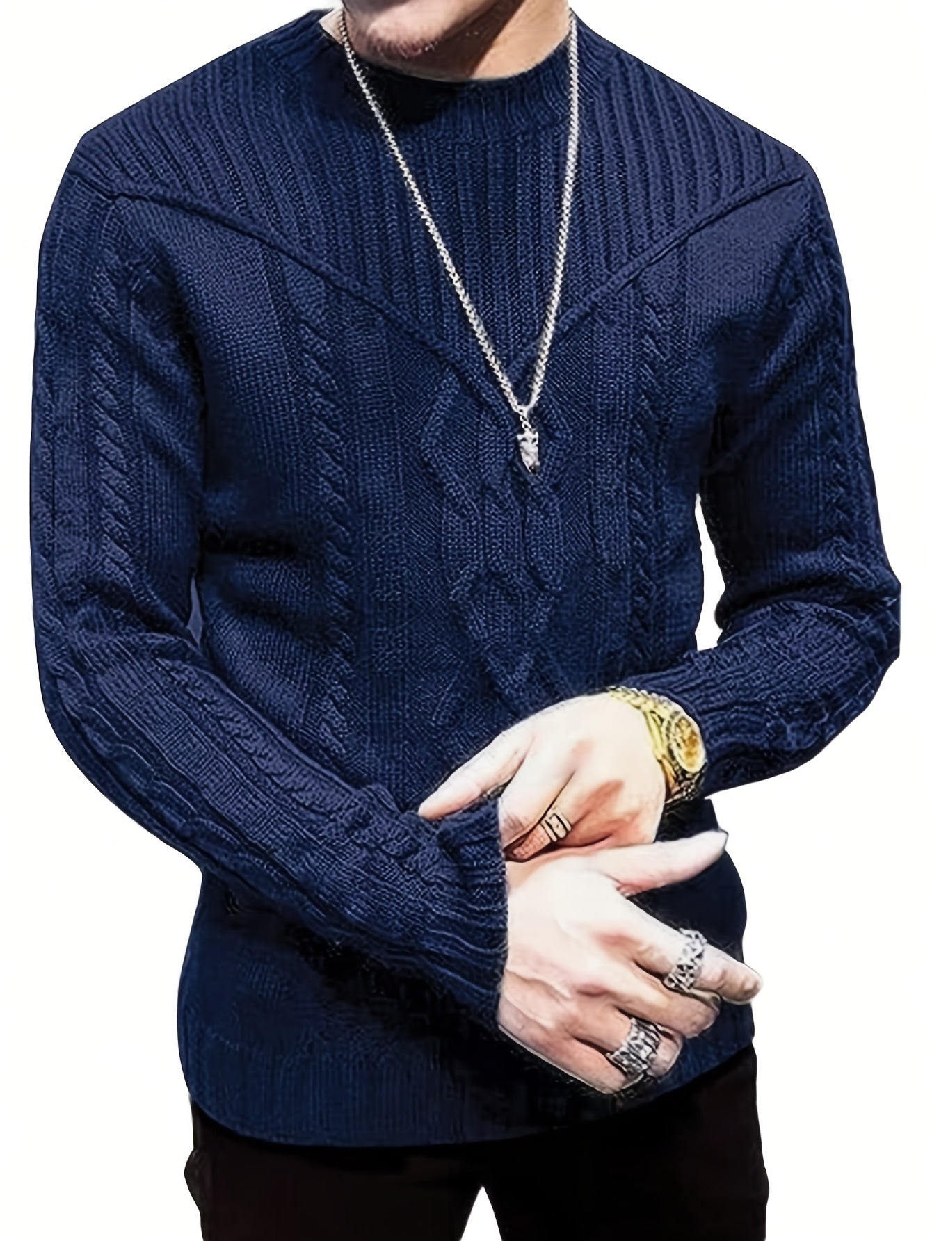 Fashion Knit Round Neck Sweater Pullover - Soft, Breathable, Medium Stretch, Long Sleeve, Casual Top for City Walks, Streets, Outings, Outdoor Activities - Perfect for Autumn and Winter