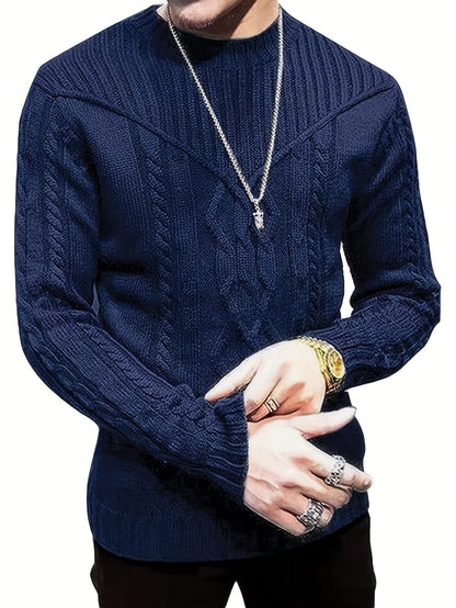 Fashion Knit Round Neck Sweater Pullover - Soft, Breathable, Medium Stretch, Long Sleeve, Casual Top for City Walks, Streets, Outings, Outdoor Activities - Perfect for Autumn and Winter