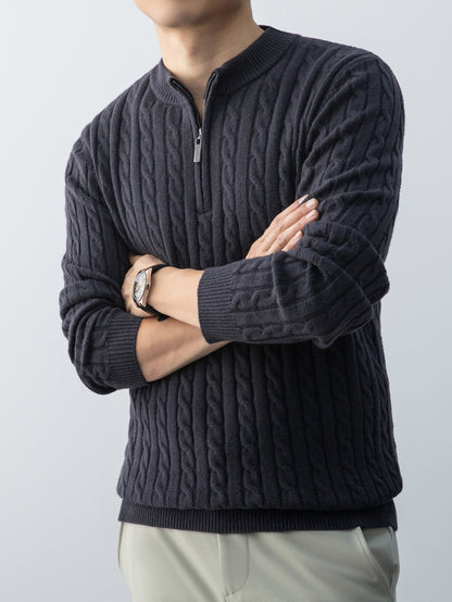 Men's Autumn Winter Zip Collar Pullover Sweater with Velvet