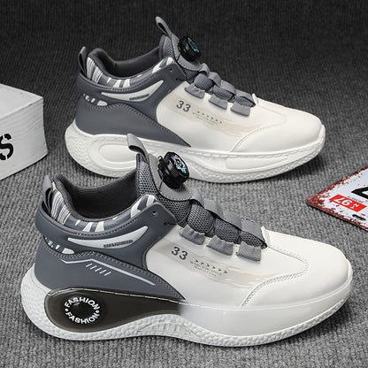 Men's Fashionable High-Top Sneakers with Rotating Buckle - Versatile, Breathable Running Shoes for All Seasons