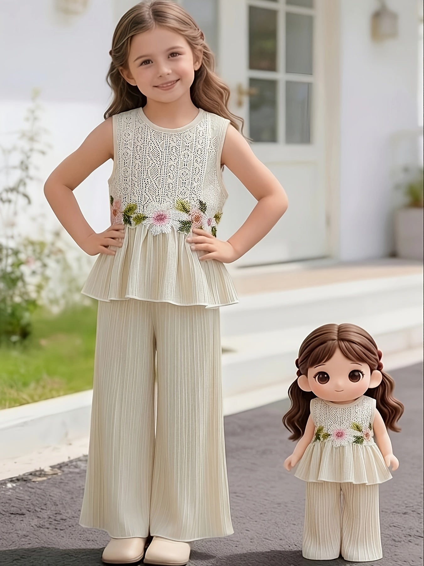 Baby Girl Spring/Summer Lace Trim Ruffle Pants Set