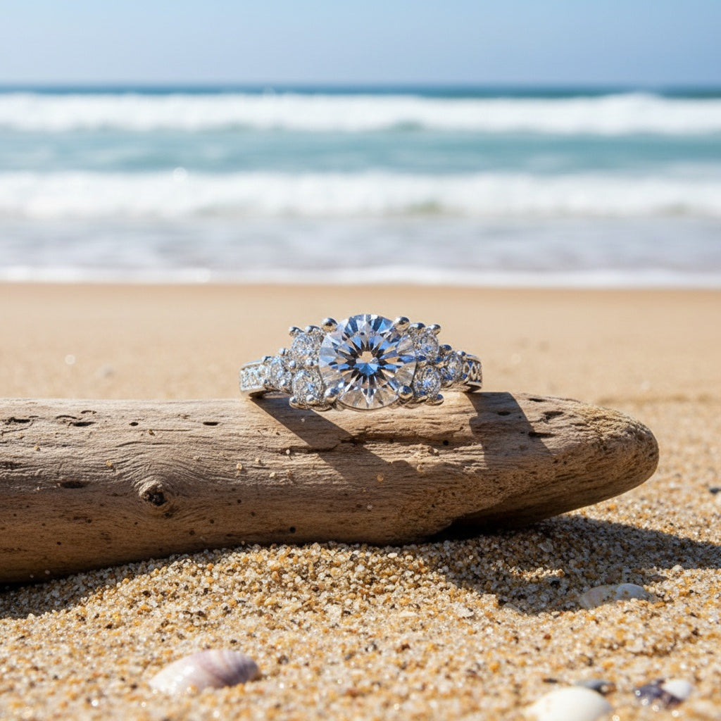 Luxury Women's Engagement Ring with Round Synthetic Zirconia