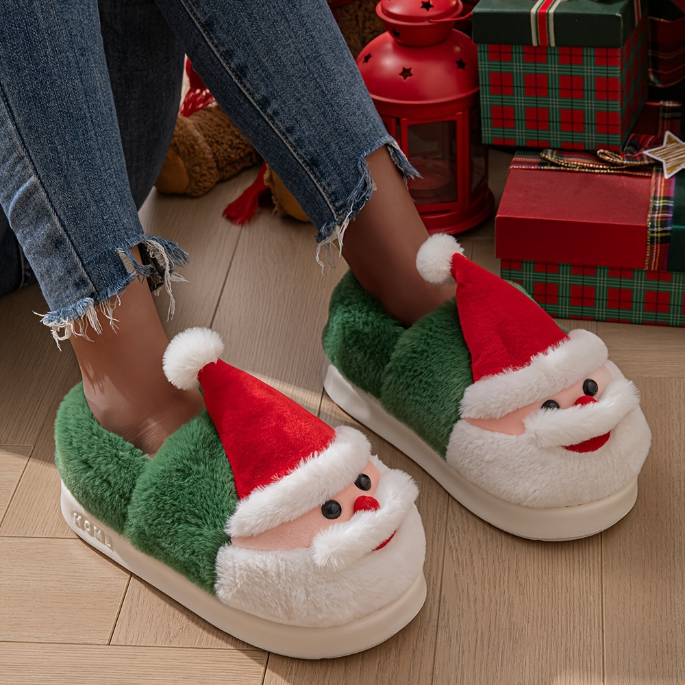 Cozy Christmas Santa Slippers for Women and Men - Warm, Thick Sole, Plush Winter Shoes with Festive Red and White Design, Perfect for Holiday Celebrations, Holiday Slippers|Playful Design|Soft Fabric Upper