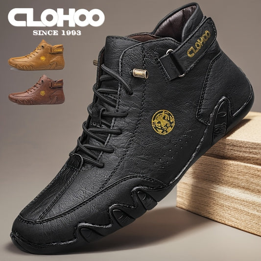 Men's Casual High-Top Sneakers with Soft PU Upper and Rubber Sole - ayq