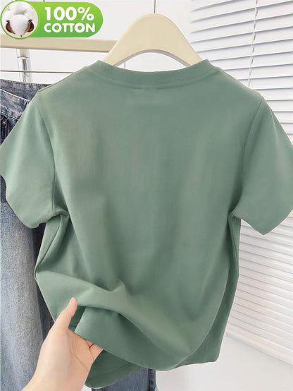 Women’s Cotton Crew Neck T-Shirt with Heart Applique, Casual Fit