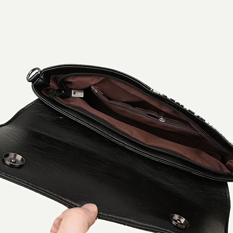 Women's Shoulder Bag Retro Crocodile Pattern Handbag, Women's Elegant Clutch Purse, Fashion Square Crossbody Bag