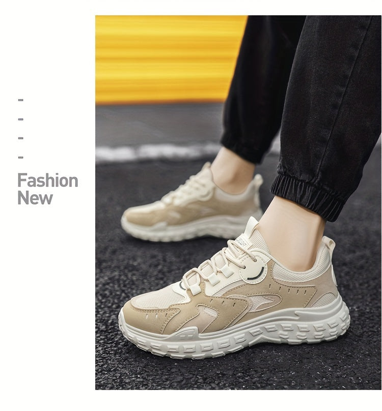 Men's Trendy Chunky Sneakers - Breathable Mesh  PU Upper, Durable PVC Sole, Lace-Up Casual Sneakers in Gray, Black  Orange, All-Season Comfort for Casual Attire