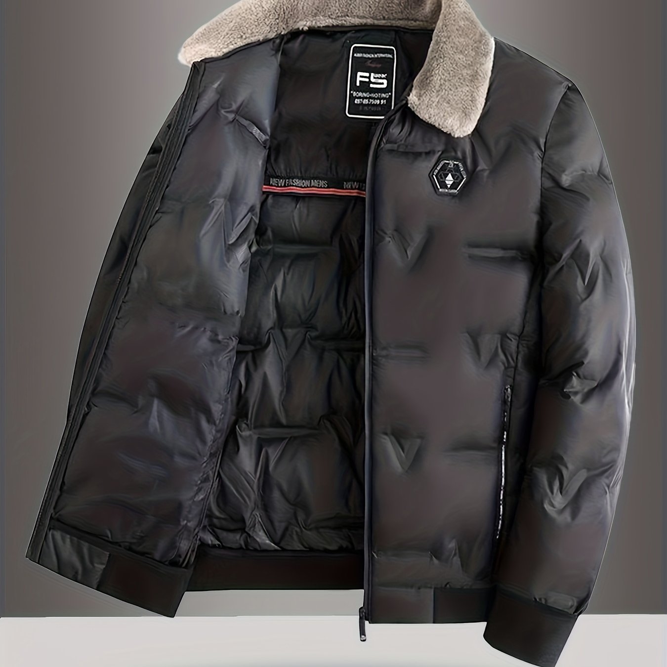 Men'S Heavy-Duty Winter Coat - Full-Zip Cold Weather Jacket with Zippered Pockets, Non-Stretch Fabric, Elegant Lapel Collar - Formal & Everyday Outerwear for Men, Winter Jacket, Seasonal Fashion, Classic Design, Durable Const