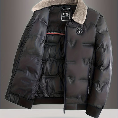 Men'S Heavy-Duty Winter Coat - Full-Zip Cold Weather Jacket with Zippered Pockets, Non-Stretch Fabric, Elegant Lapel Collar - Formal & Everyday Outerwear for Men, Winter Jacket, Seasonal Fashion, Classic Design, Durable Const