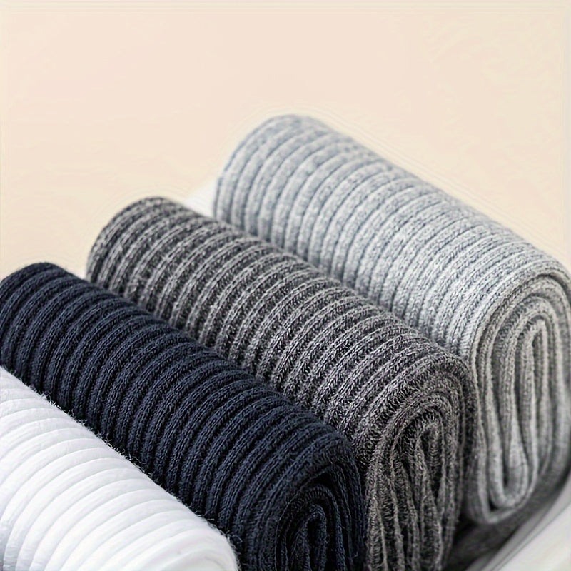 Men's Solid Color Crew Socks, Sweat-Absorbent & Breathable