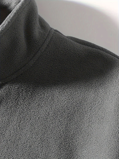 1pc Men'S Casual Sports Fleece Jacket - Solid Color Polyester Knit with Slight Stretch, Stand Collar, Long Sleeve, Regular Fit, Zipper Closure, Daily & Casual Wear