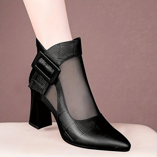 Women'S Pointed Toe Chunky Heel Pumps - Breathable Mesh Back Zipper Closure, Synthetic Cover Upper  Rubber Sole, Black Summer Casual Formal Dress Shoes for Office, Weddings, Parties, High Heel Boots, Wedding Guest Shoes, Cri