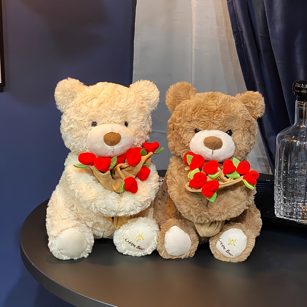 29.97cm Adorable Plush Bear with Hat & Rose - Soft / Stuffed Toy Suitable for Christmas, Gifts for,, Cuddly Companion for Bedtime & Decor