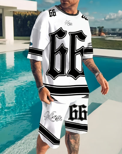3D Adult Men's T-shirt Shorts Striped Panel Digital Printing Short Sleeve T-shirt Casual Daily Wear, Pattern T-shirt, Summer Pattern T-shirt, Pattern Men's T-shirt Shorts 1 Set of 2