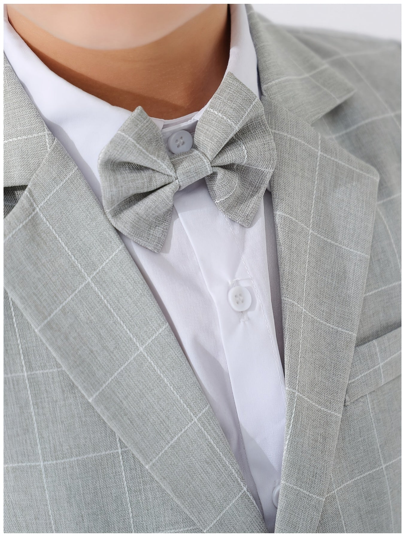 Boys 3-Piece Plaid Suit with Bow Tie for Parties & Weddings
