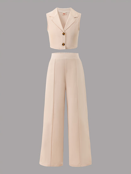 Girls' Summer Sleeveless Vest & Wide-Leg Pants Set