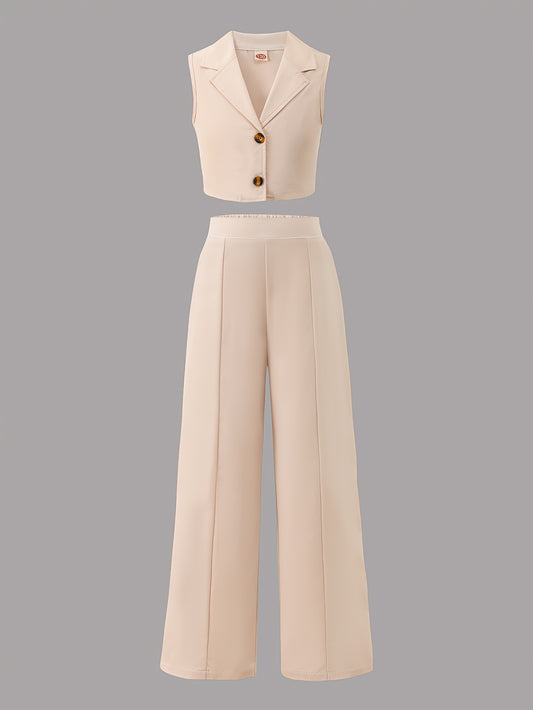 Girls' Summer Sleeveless Vest & Wide-Leg Pants Set